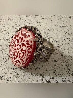 DGS Turkey  Sterling Silver Filigree Openwork Ornate Ring Size 10 Rare Signed
